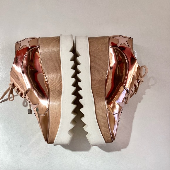 Stella McCartney Elyse Stars Copper Mirror Lace Up Platforms SZ 6/36 - Picture 3 of 10
